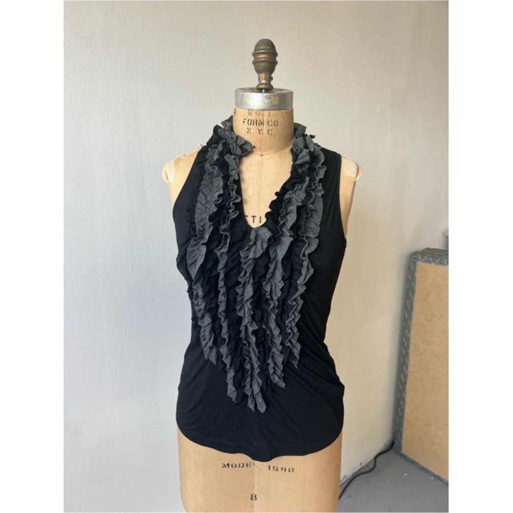 Olivia Moon Black Sleeveless Ruffle V-Neck Tank